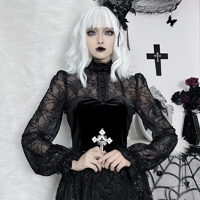 Gothic Spider Web Long Sleeve Top CF22147