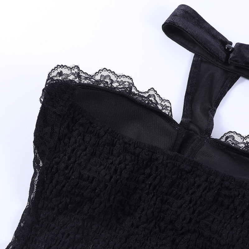 Gothic Style Black Lace Halter Tube Top CF22253
