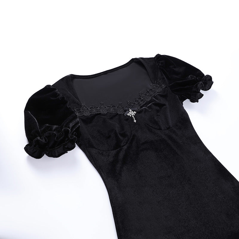 Gothic Short Sleeve Velvet Dress JY22314