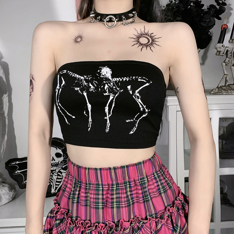 Punk Style Black Print Tube Top SY21318