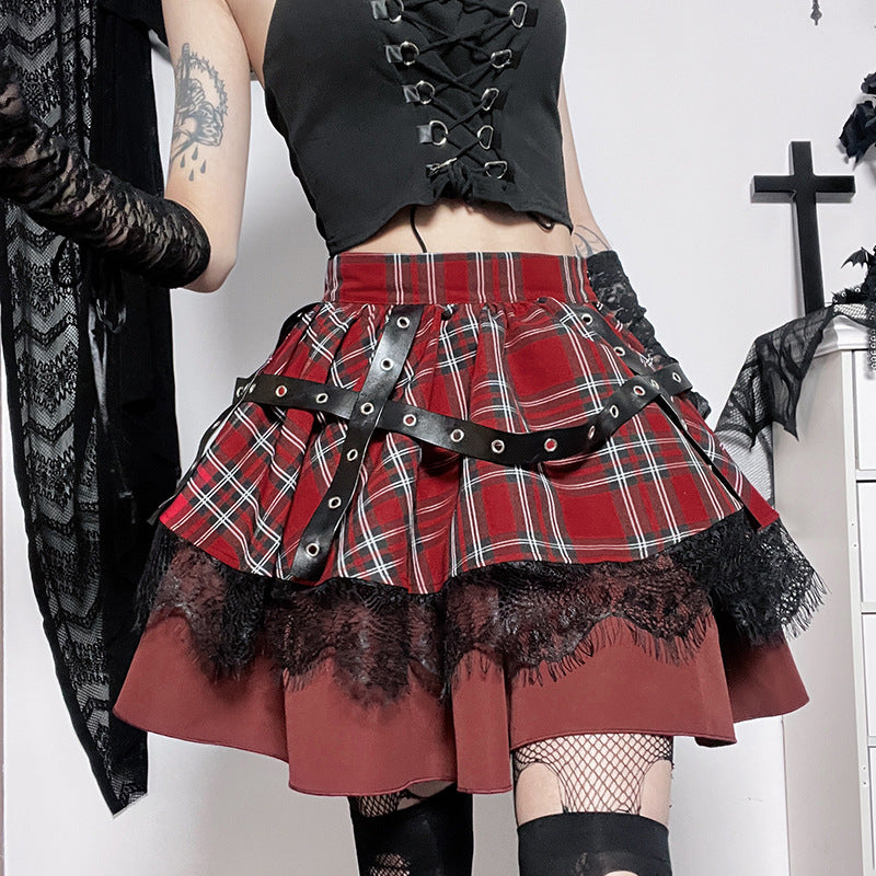 Punk Style Red Plaids Skirt JY22529