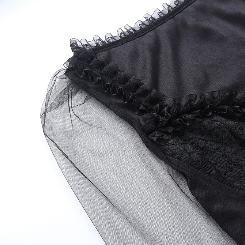 Black Lace Sleeve Gothic Long Sleeve Top HY21507