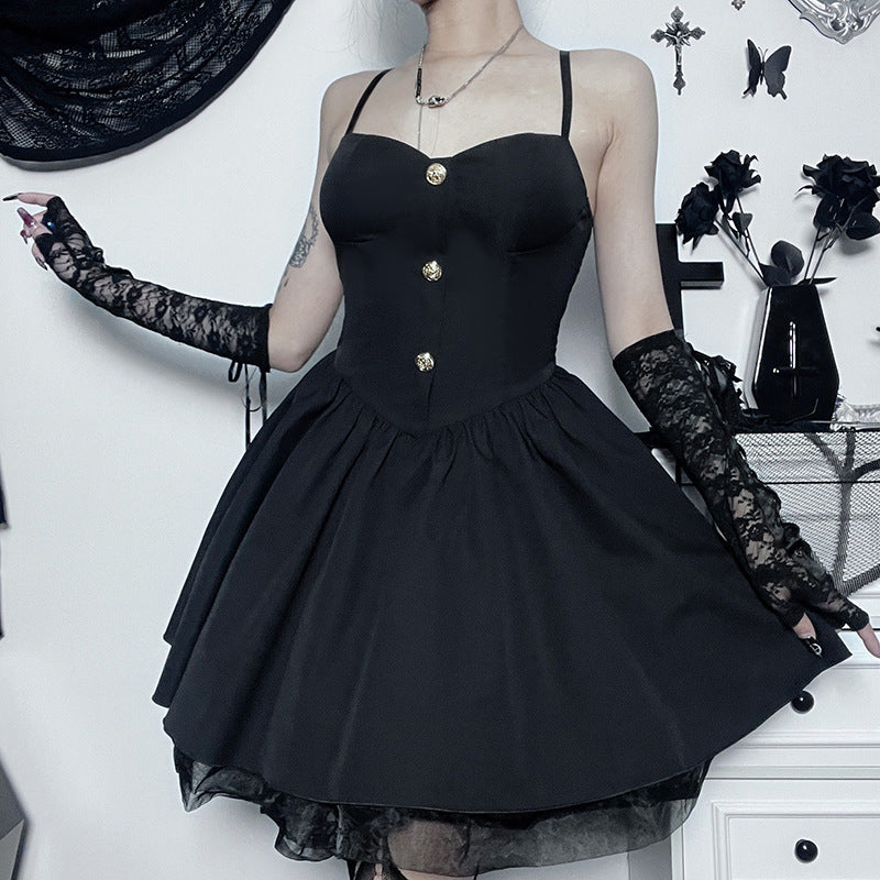 Black Gothic Strappy Lolita Dress CF23002