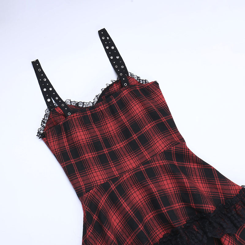 Red Tartan Punk Style Strappy Dress CC22121
