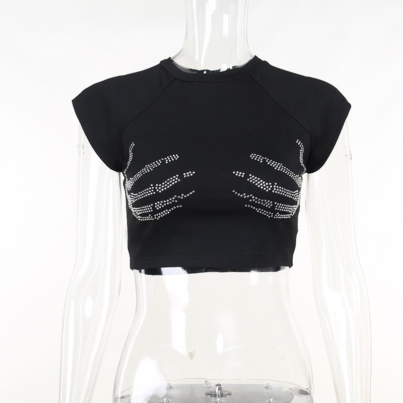 Punk Style Skeleton Hands Crop Top YJ22559