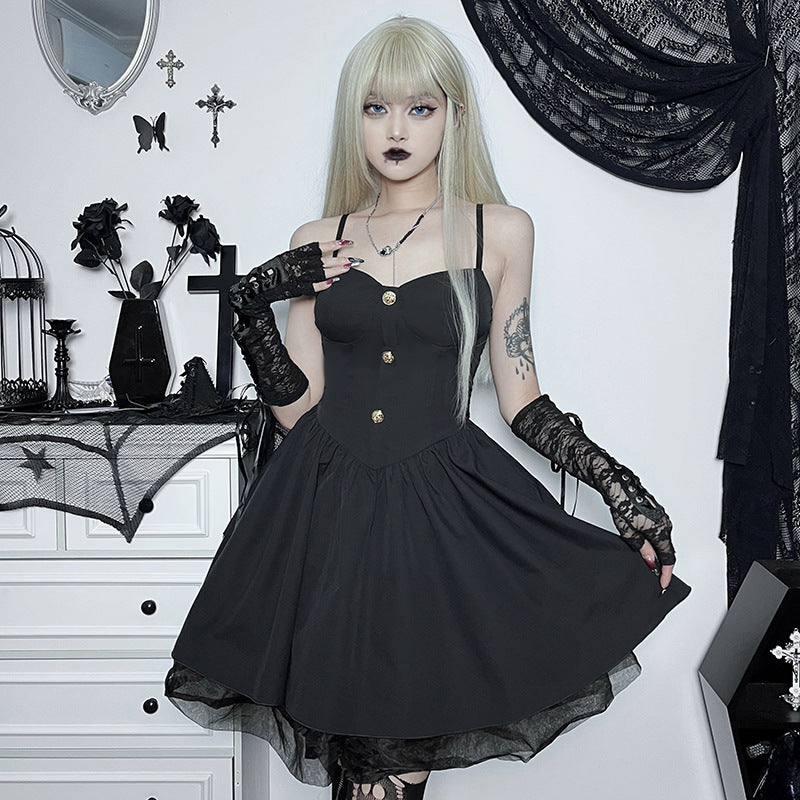 Black Gothic Strappy Lolita Dress CF23002