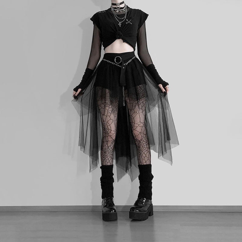 Gothic Dark Seductive Sheer Asymmetrical Skirt CF23078