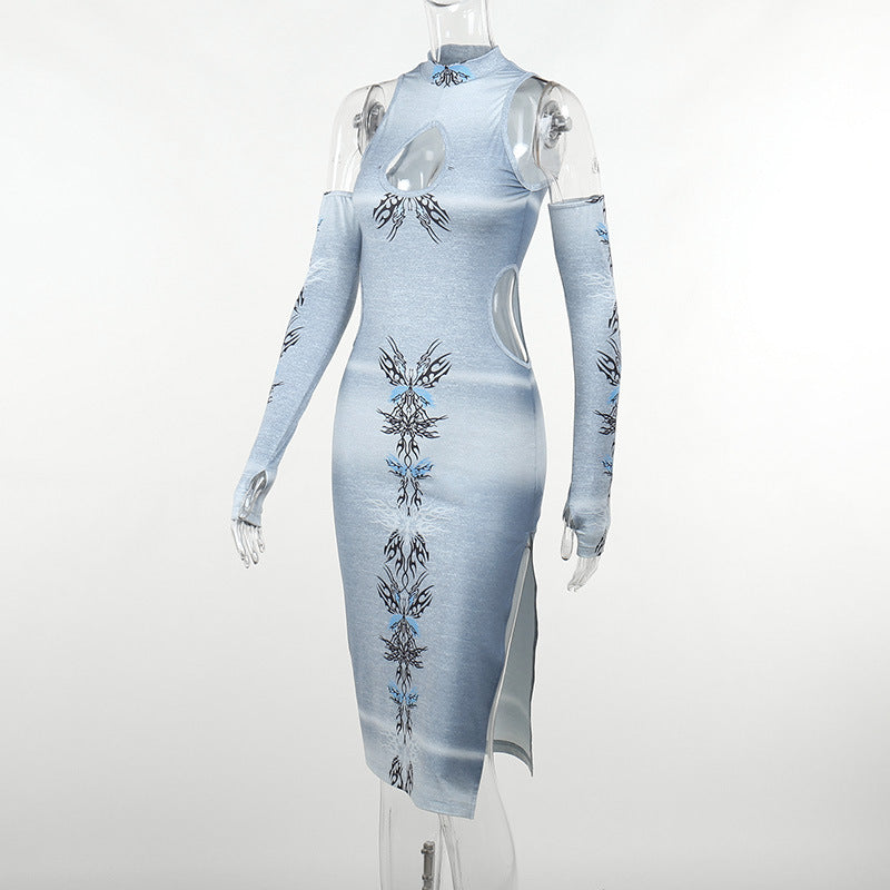 Gray Gothic Split Dress WY22028