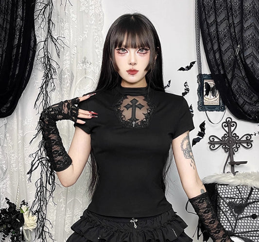 Gothic Short Sleeve Cross Top (TP04)