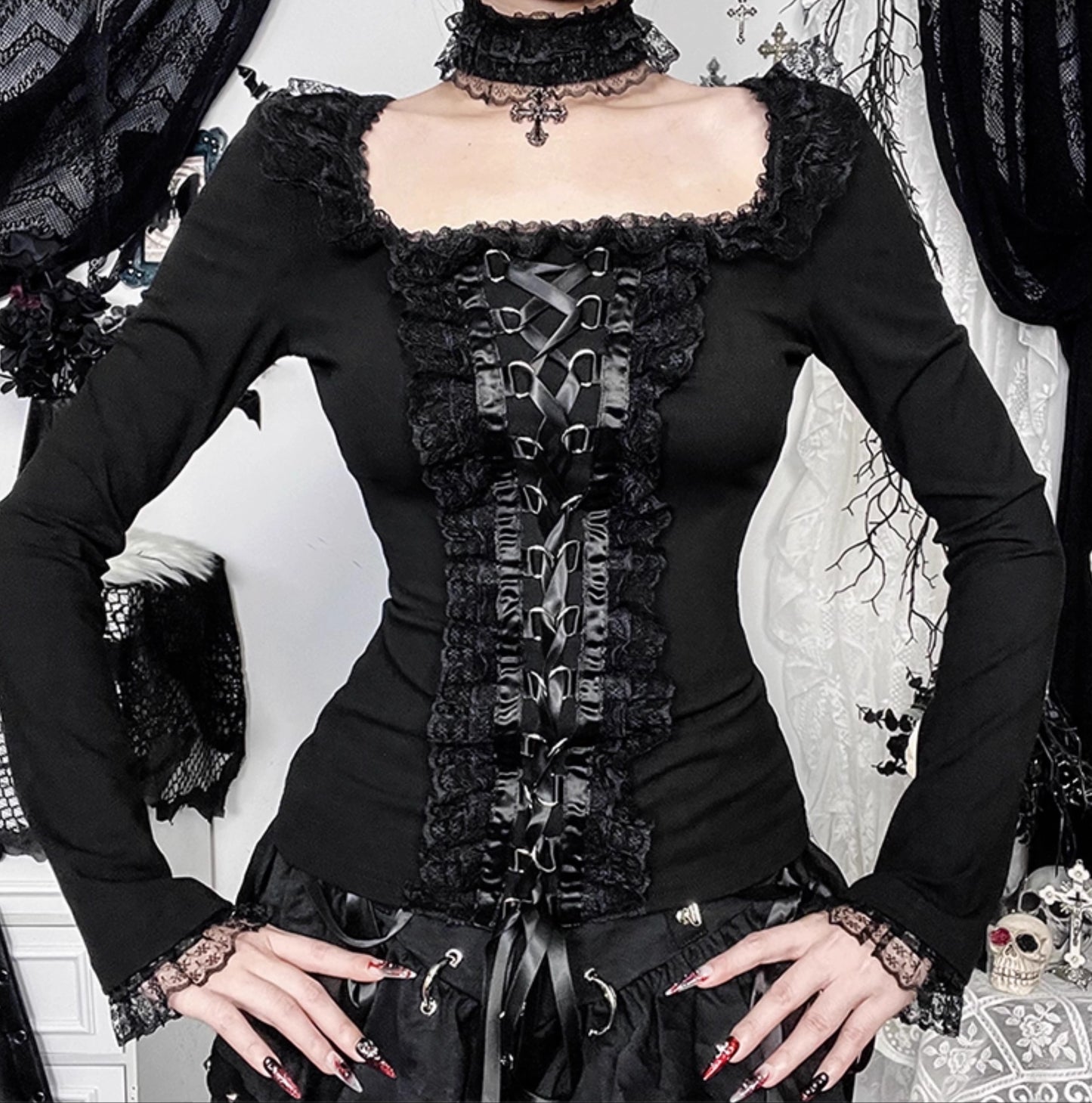 Long Sleeves Gothic Top & Choker Set (TP03)
