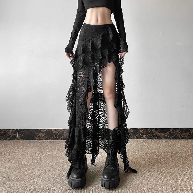 Punk Gothic Lace Irregular Skirt