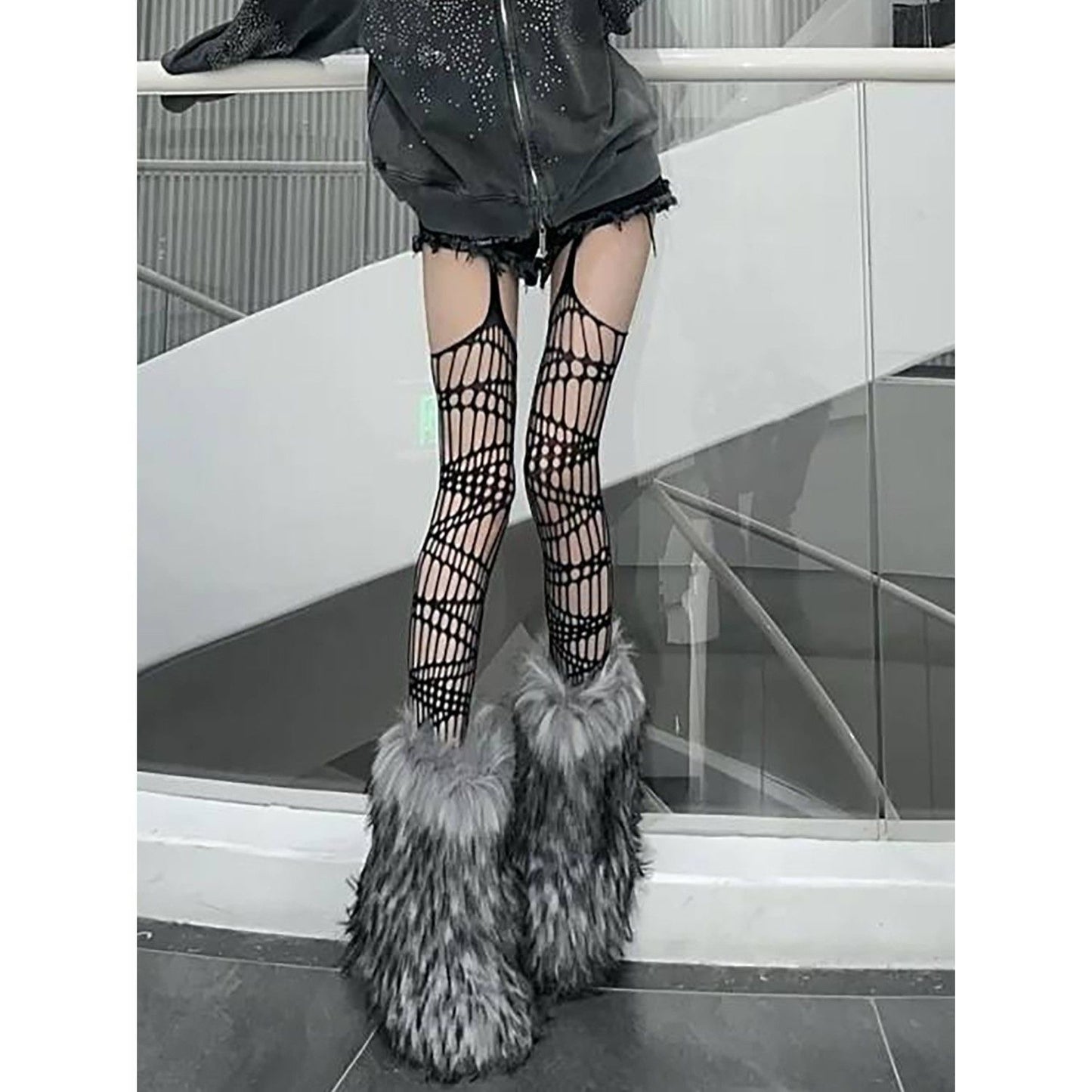 Punk Suspender Stockings Black Irregular Stocking (SC05)