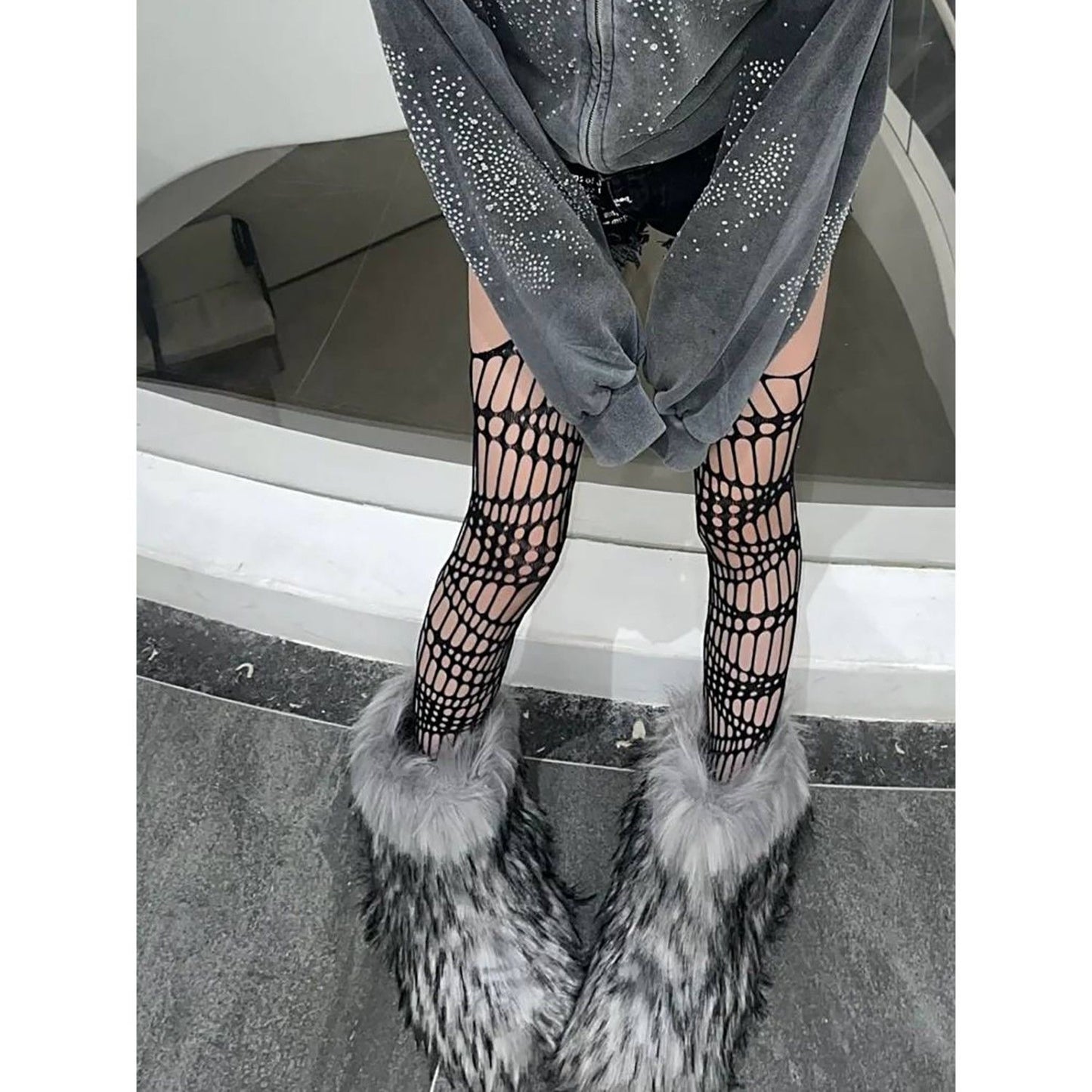 Punk Suspender Stockings Black Irregular Stocking (SC05)