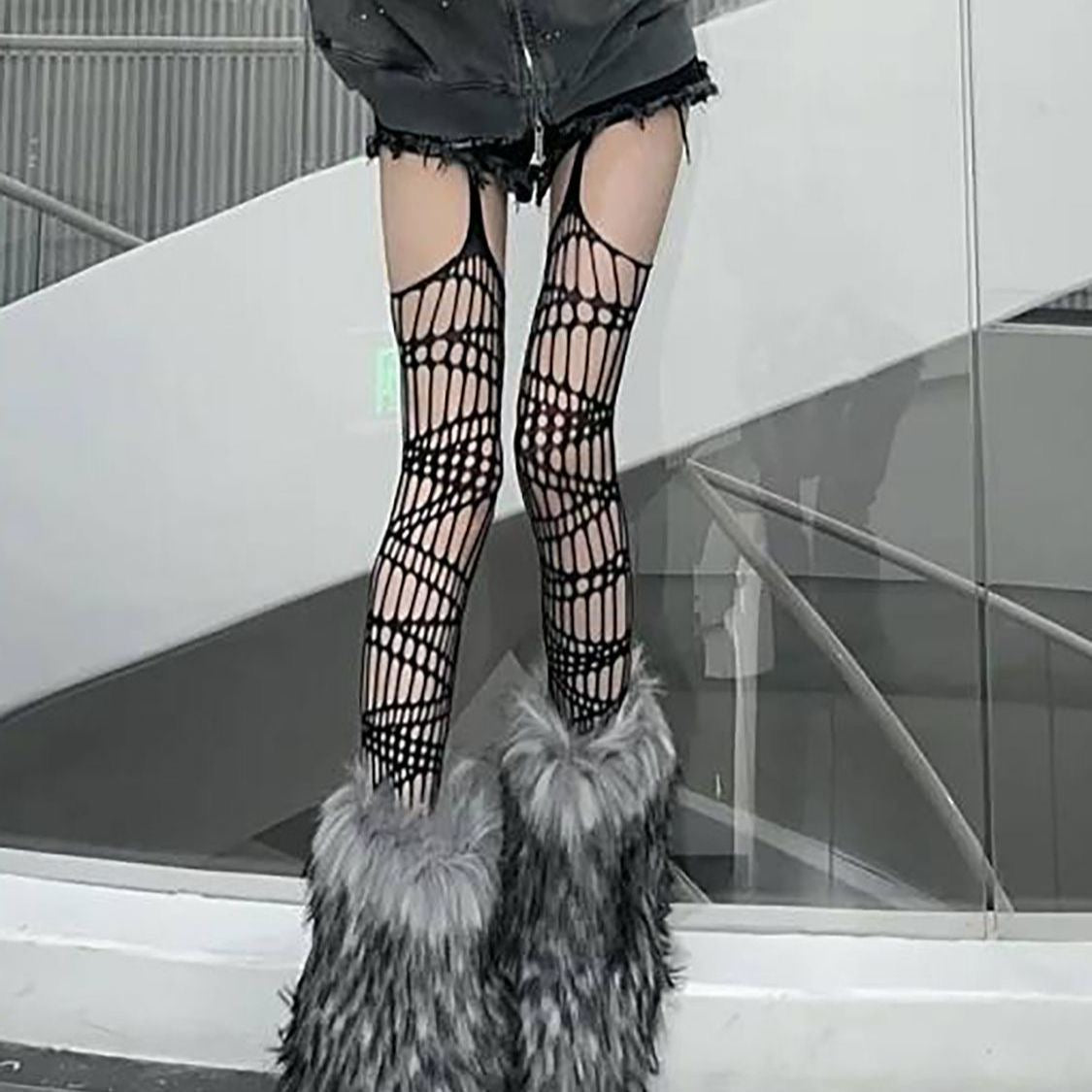 Punk Suspender Stockings Black Irregular Stocking (SC05)