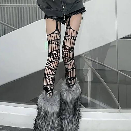 Punk Suspender Stockings Black Irregular Stocking (SC05)