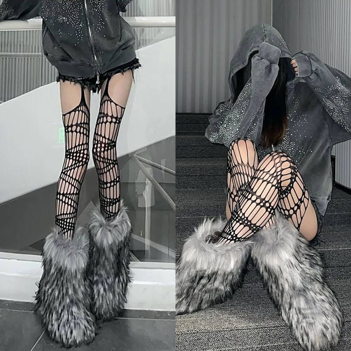 Punk Suspender Stockings Black Irregular Stocking (SC05)