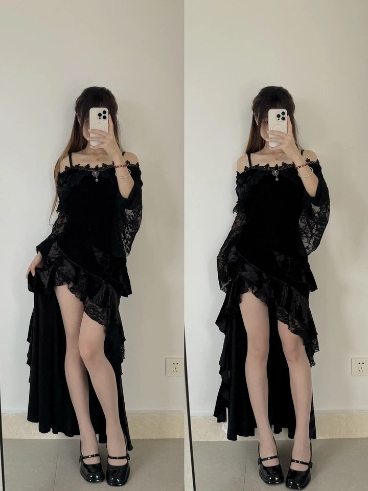 Gothic Dark Velvet Split Dress (DR02)
