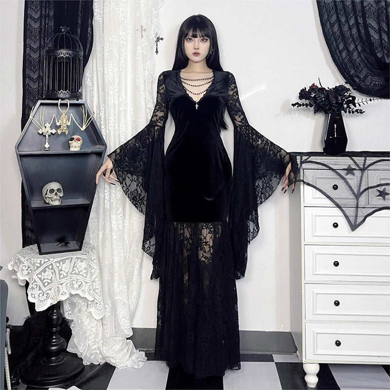 Gothic Batwing Sleeves Lace Dress (DR04)