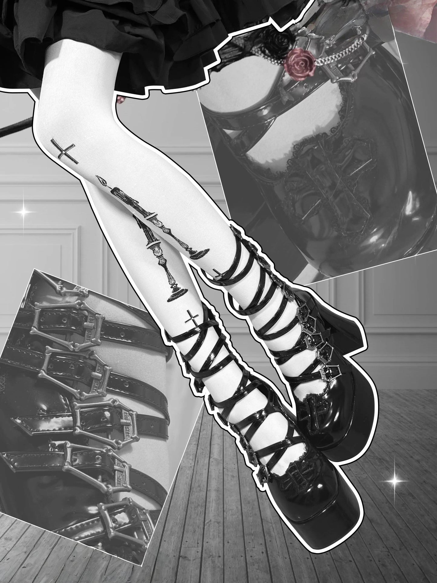 Goth Punk Bad Angel Black and White Mary Jane (SH02)