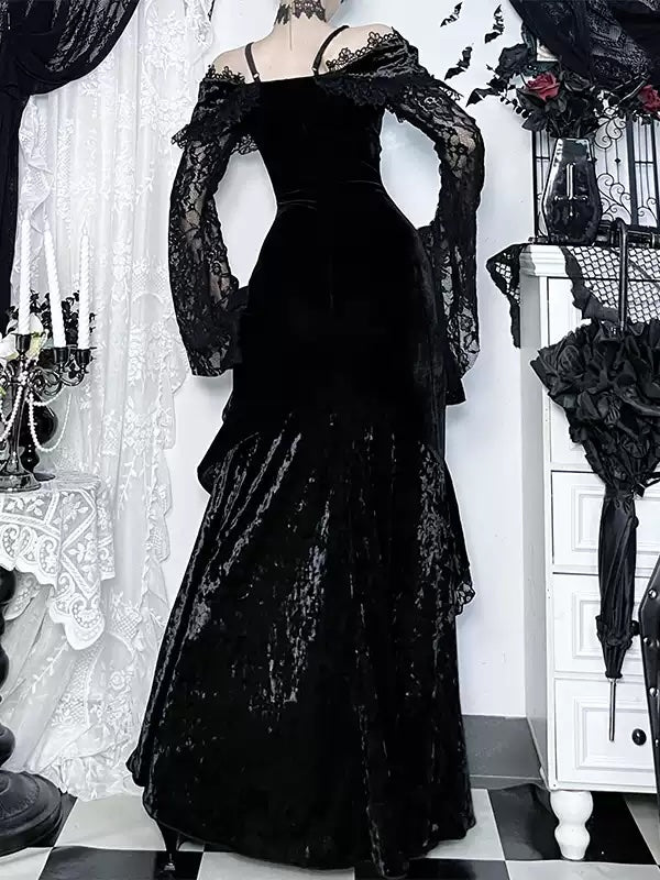 Gothic Dark Velvet Split Dress (DR02)