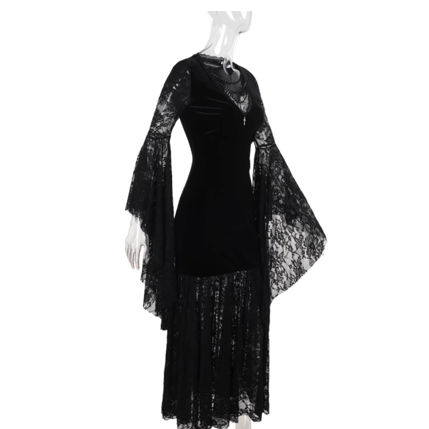 Gothic Batwing Sleeves Lace Dress (DR04)