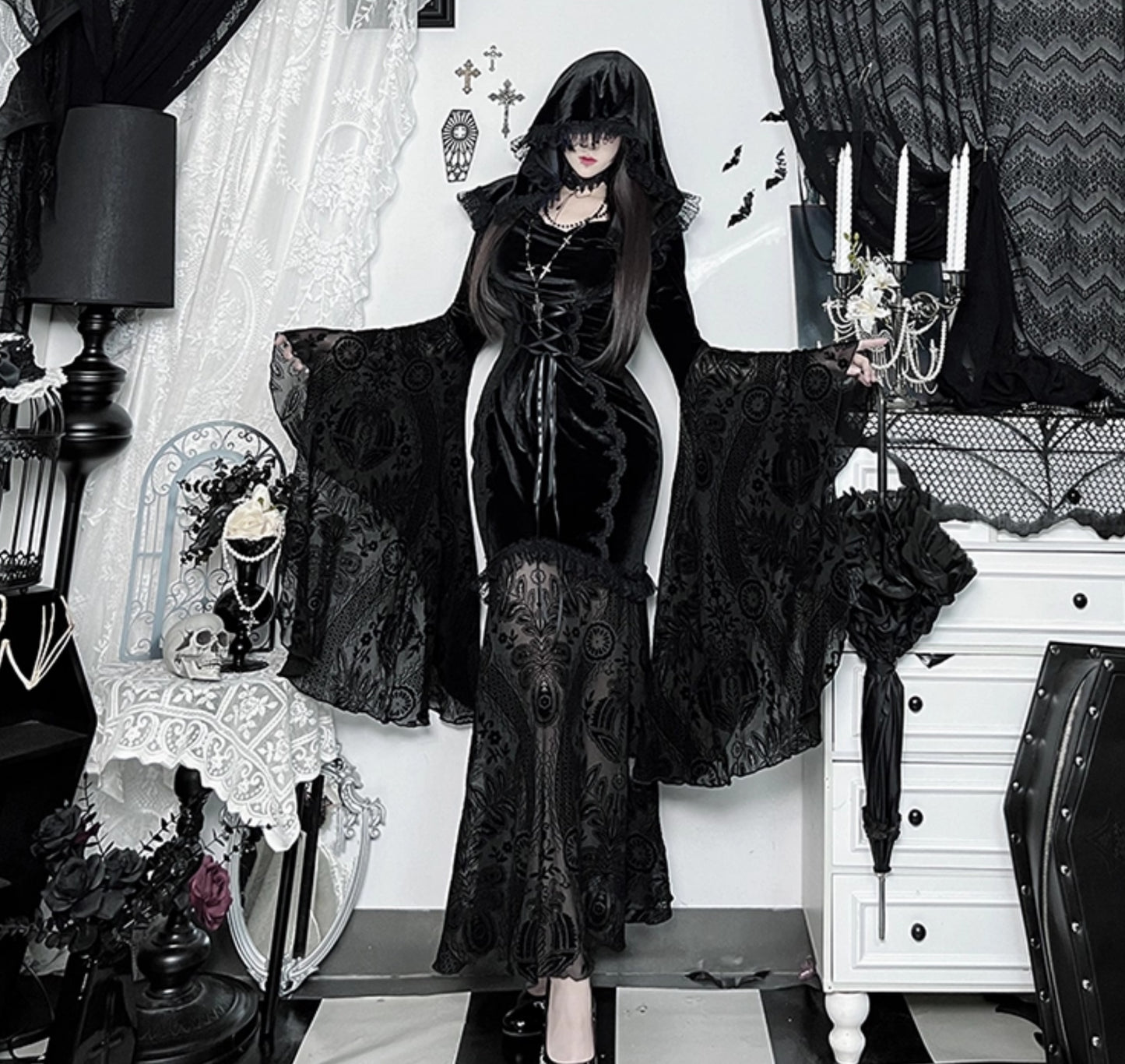Gothic Lace Hooded Dress (DR01)