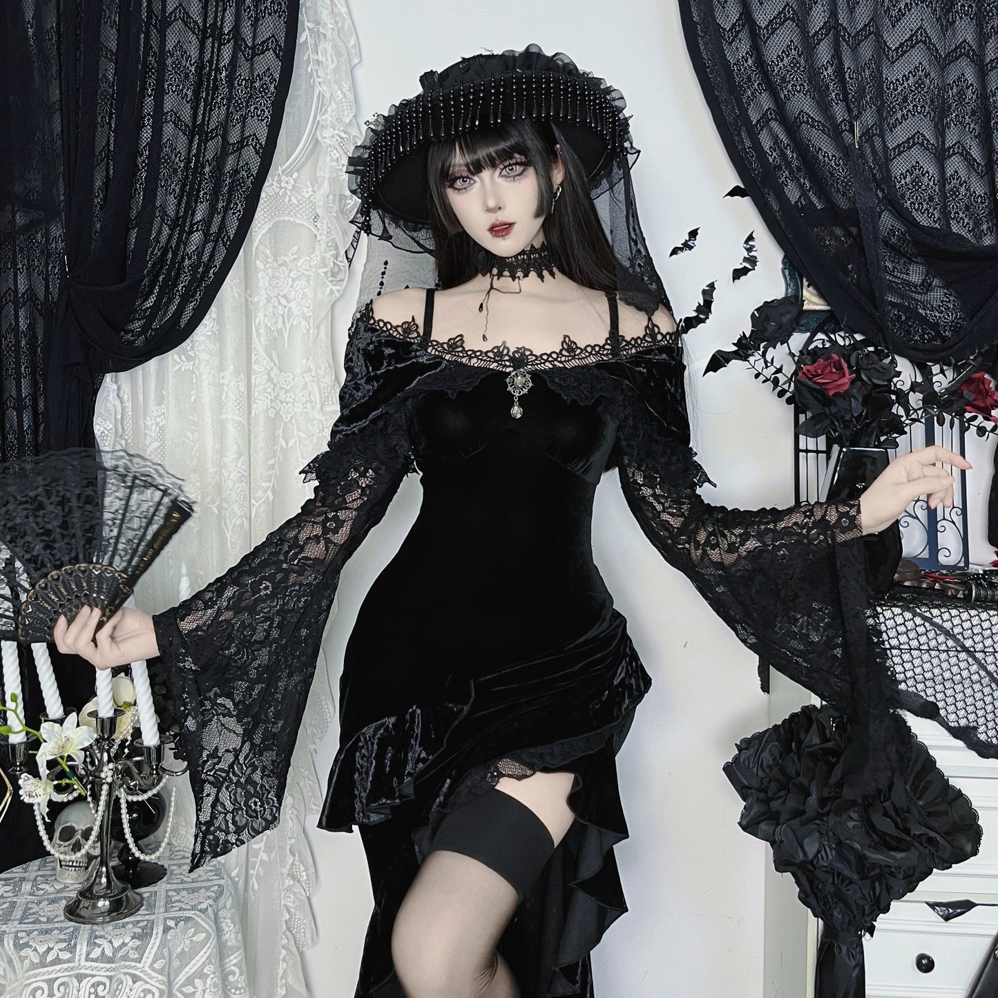 Gothic Dark Velvet Split Dress (DR02)