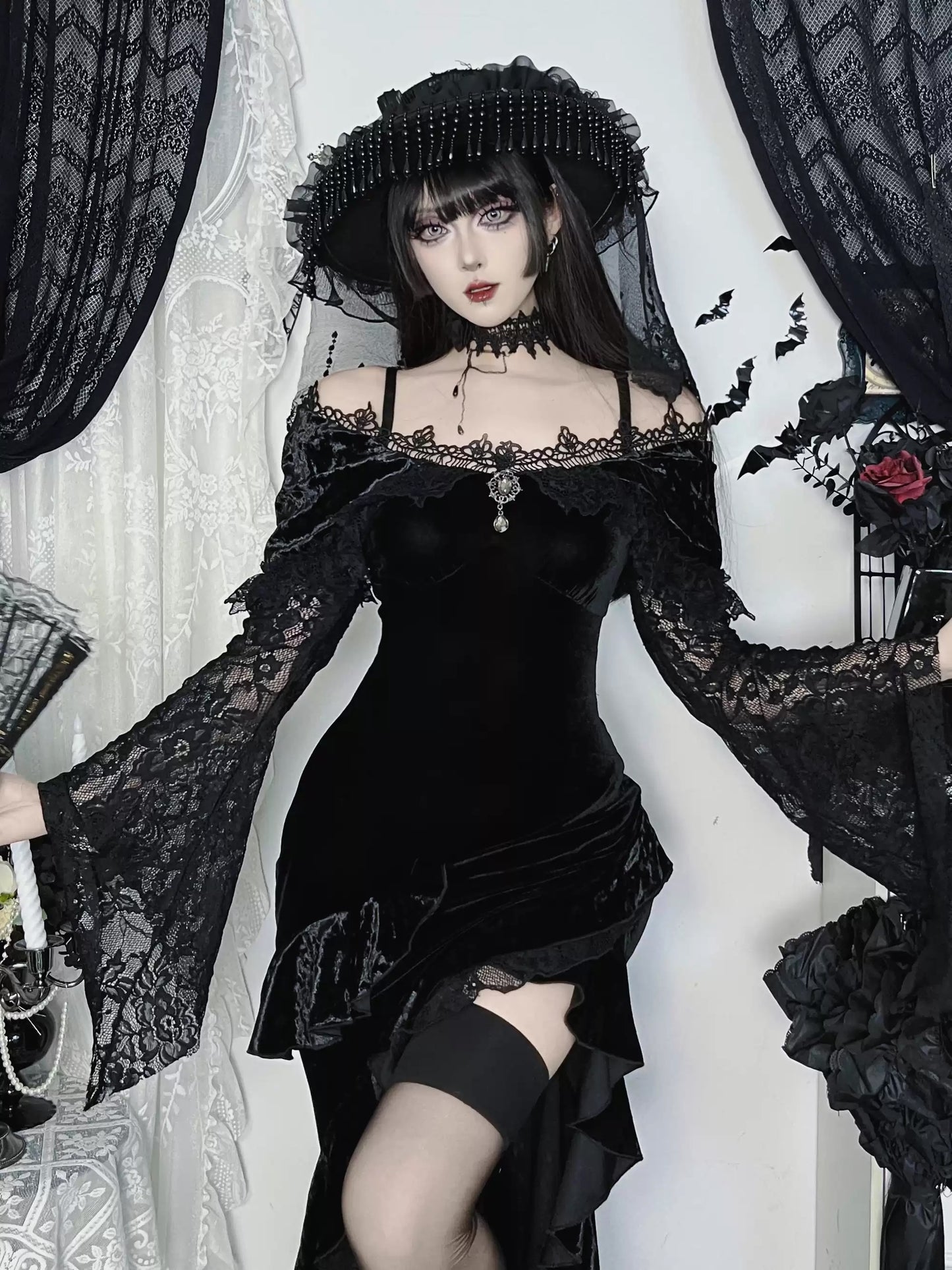 Gothic Dark Velvet Split Dress (DR02)