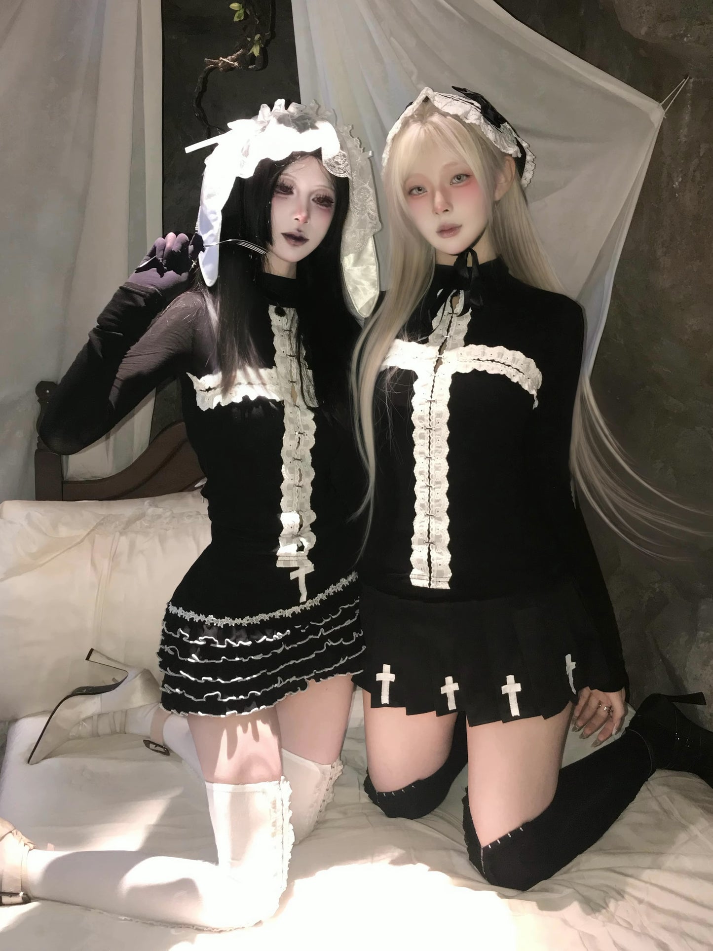 Gothic Lace-Cross Long Sleeve Layering Top (TP05)