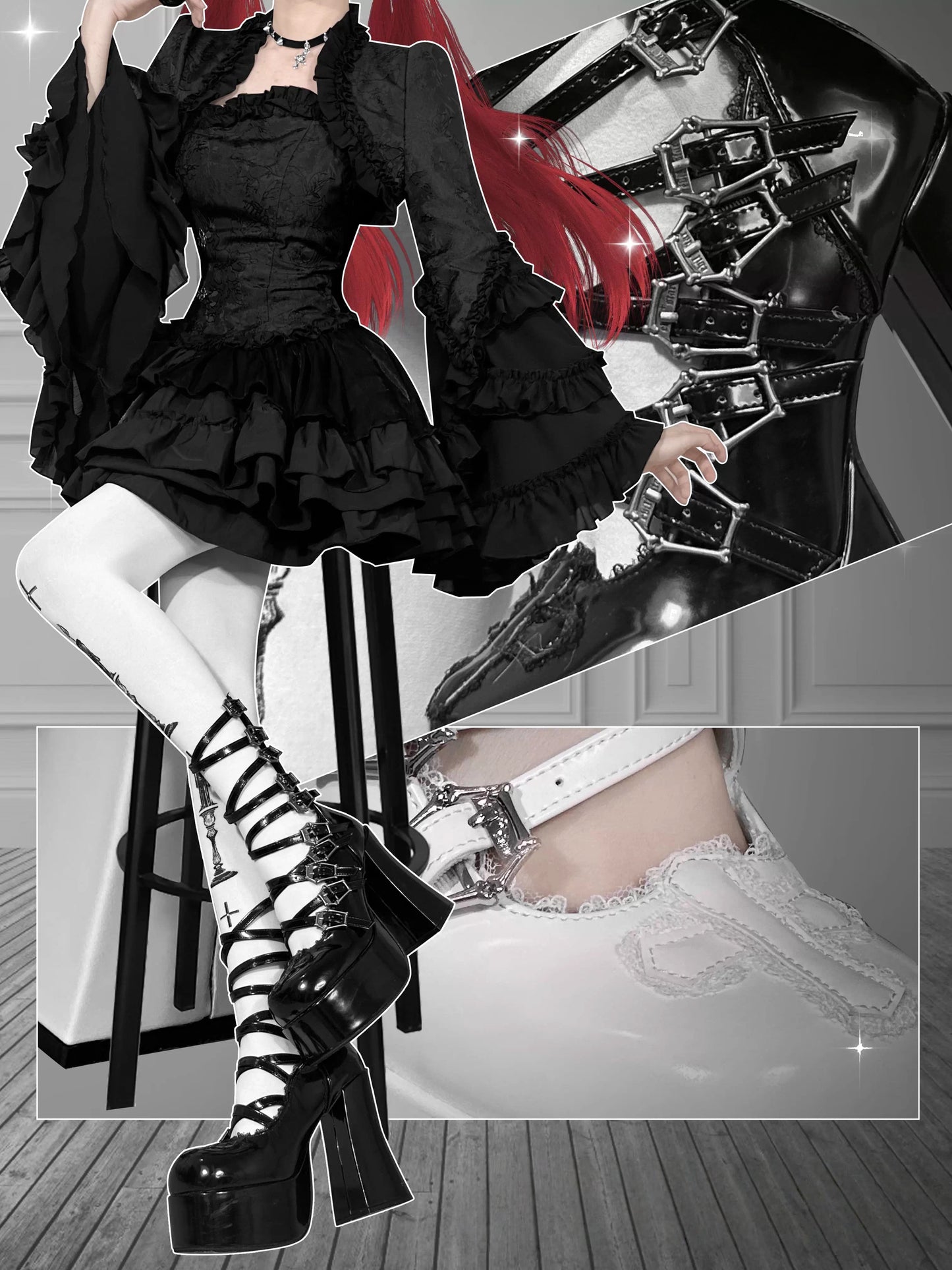 Goth Punk Bad Angel Black and White Mary Jane (SH02)