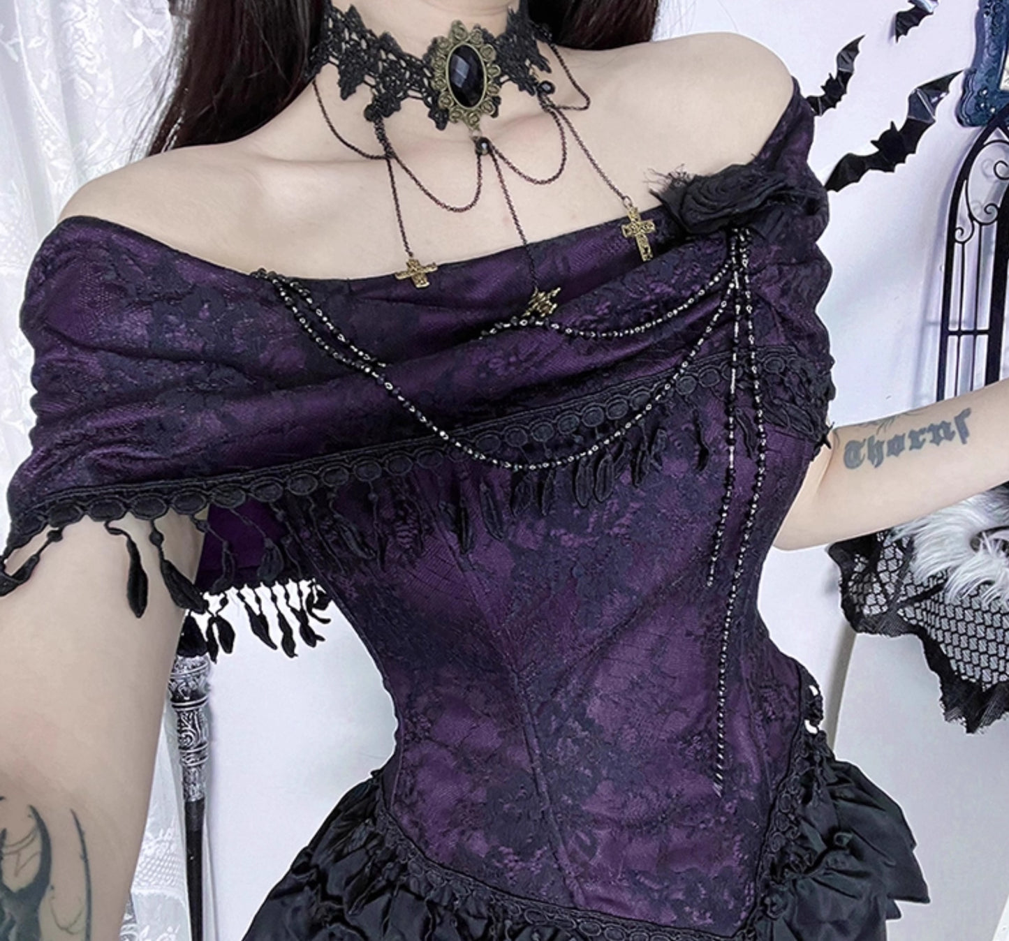 Gothic Purple Off-shoulder Top and Skirt (TP02)