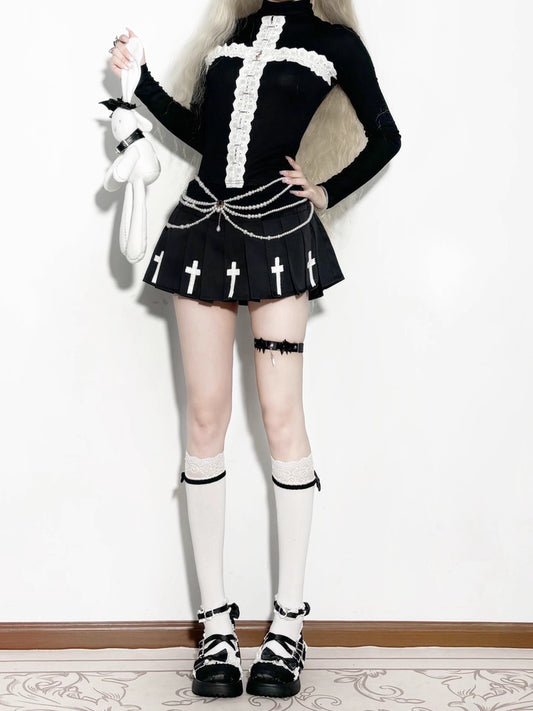 Goth Punk Cross Pleated Skirt (SK05)