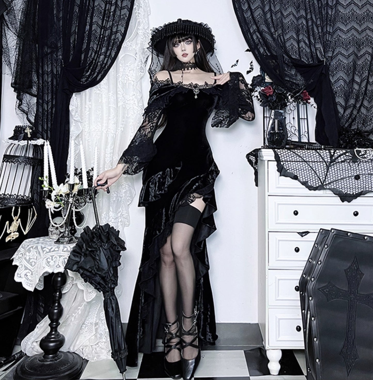 Gothic Dark Velvet Split Dress (DR02)
