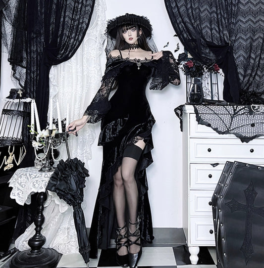 Gothic Dark Velvet Split Dress (DR02)