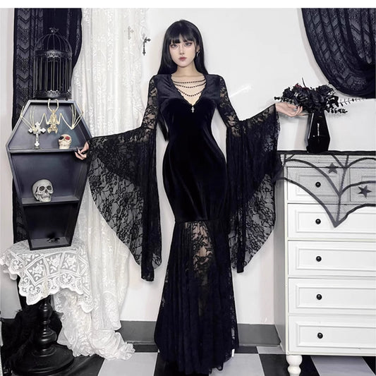 Gothic Batwing Sleeves Lace Dress (DR04)