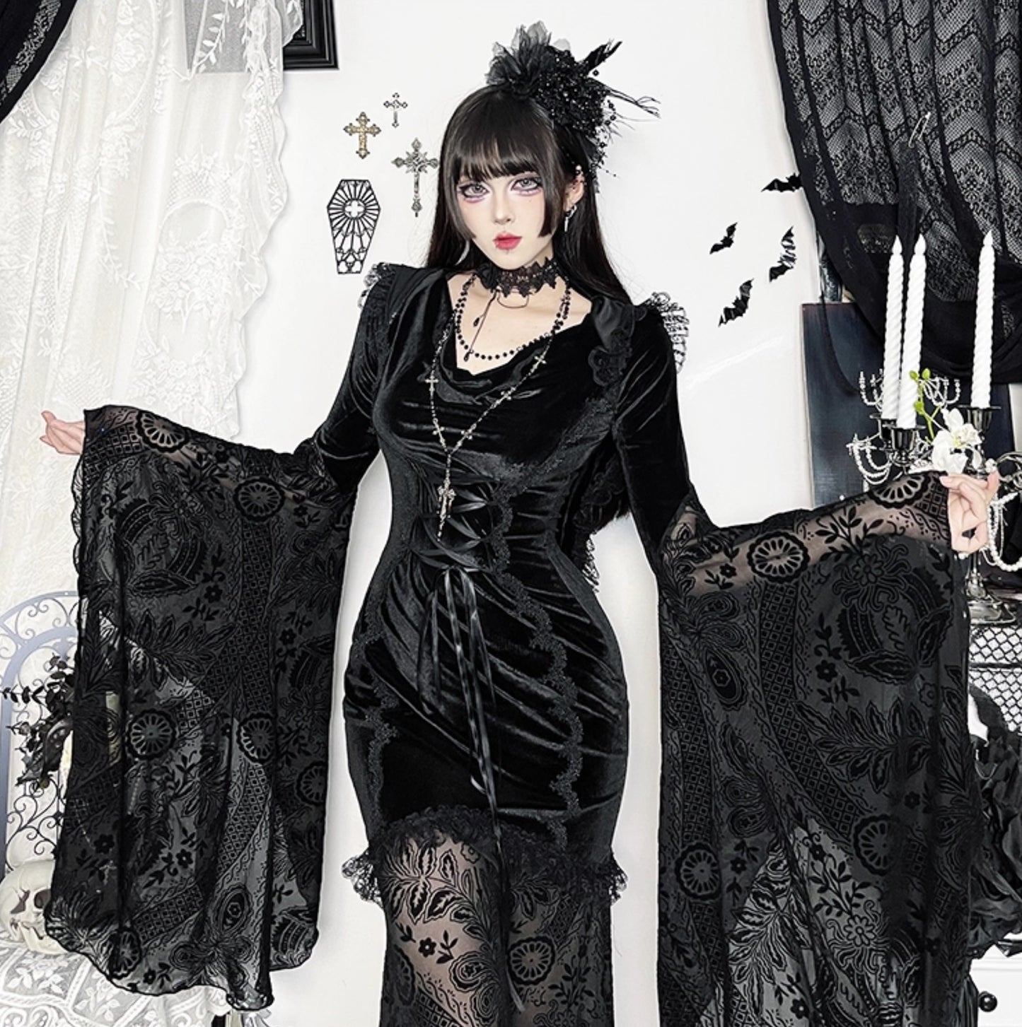 Gothic Lace Hooded Dress (DR01)
