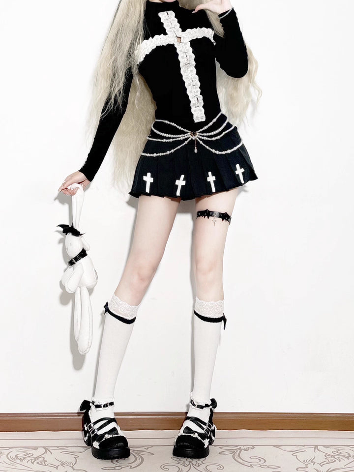 Goth Punk Cross Pleated Skirt (SK05)