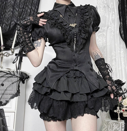 Black Striped Goth Blouse (TP01)