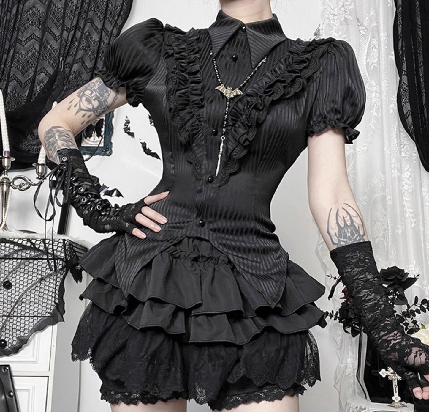 Black Striped Goth Blouse (TP01)
