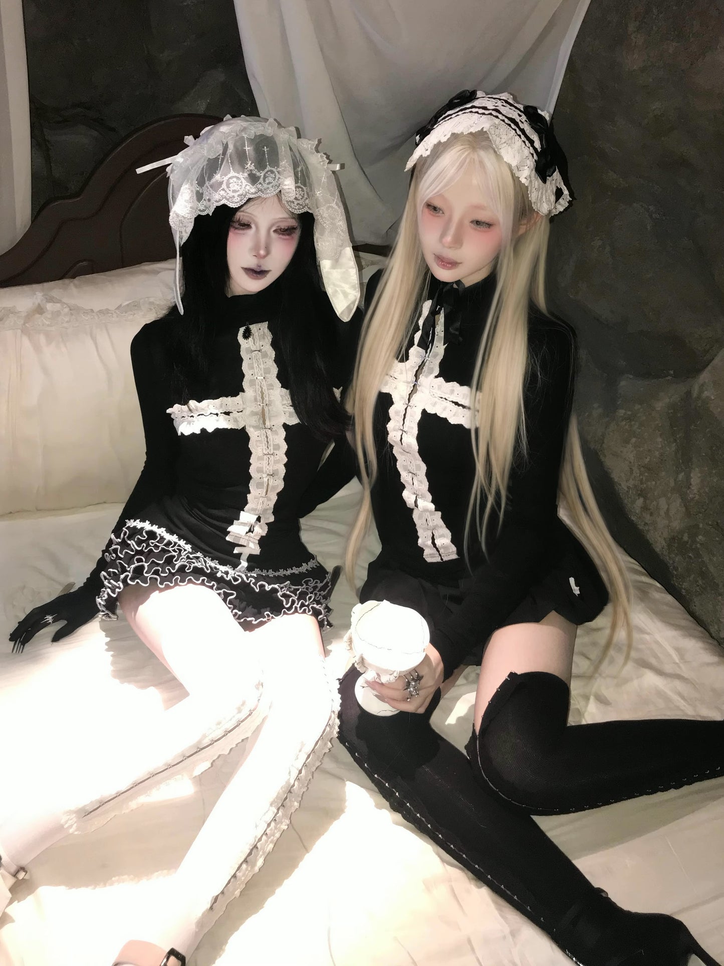 Gothic Lace-Cross Long Sleeve Layering Top (TP05)