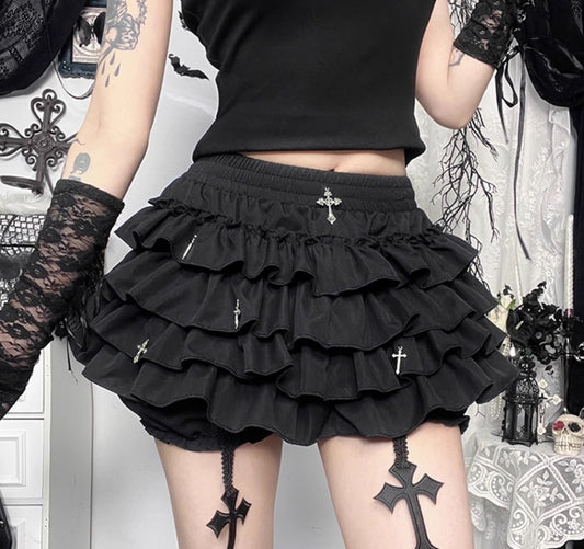 Black Gothic Punk Ruffle Skirt (SK04)