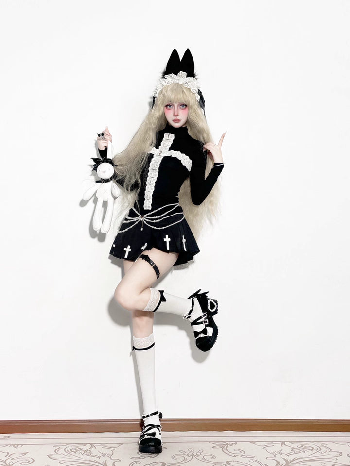 Goth Punk Cross Pleated Skirt (SK05)