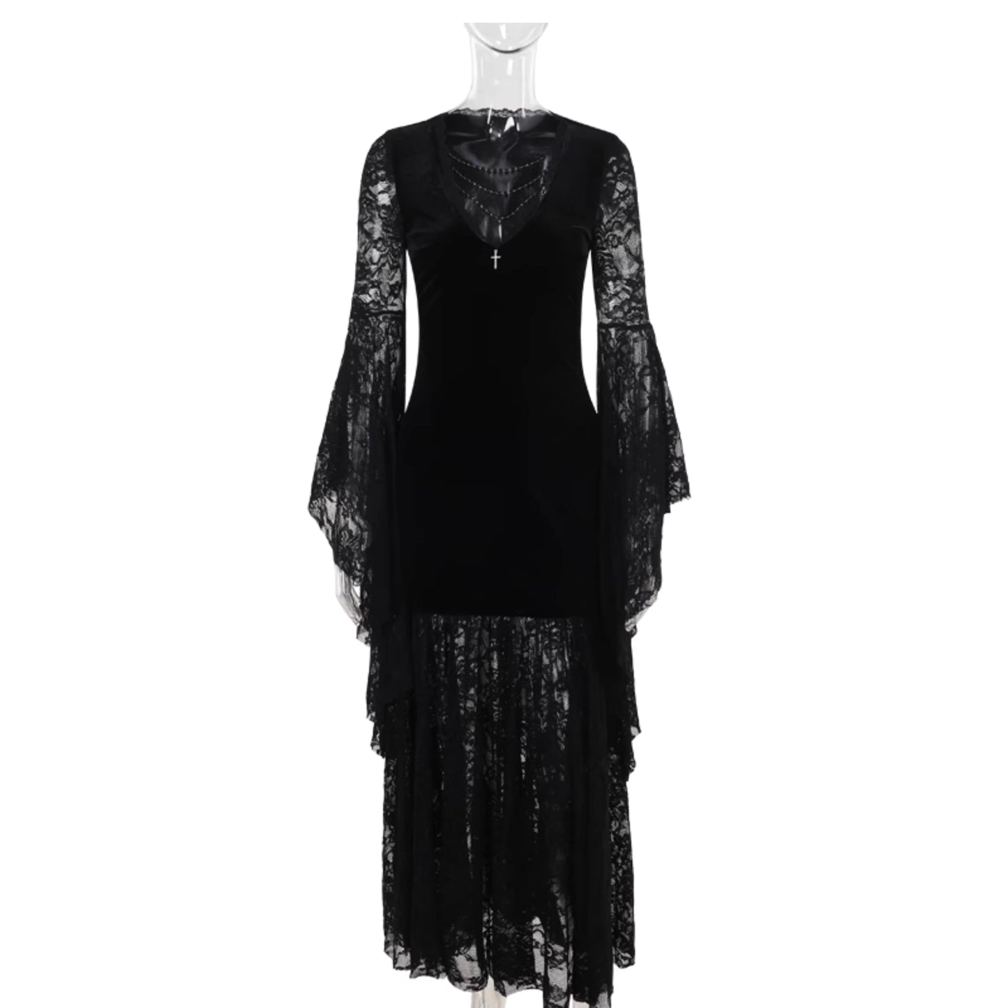 Gothic Batwing Sleeves Lace Dress (DR04)