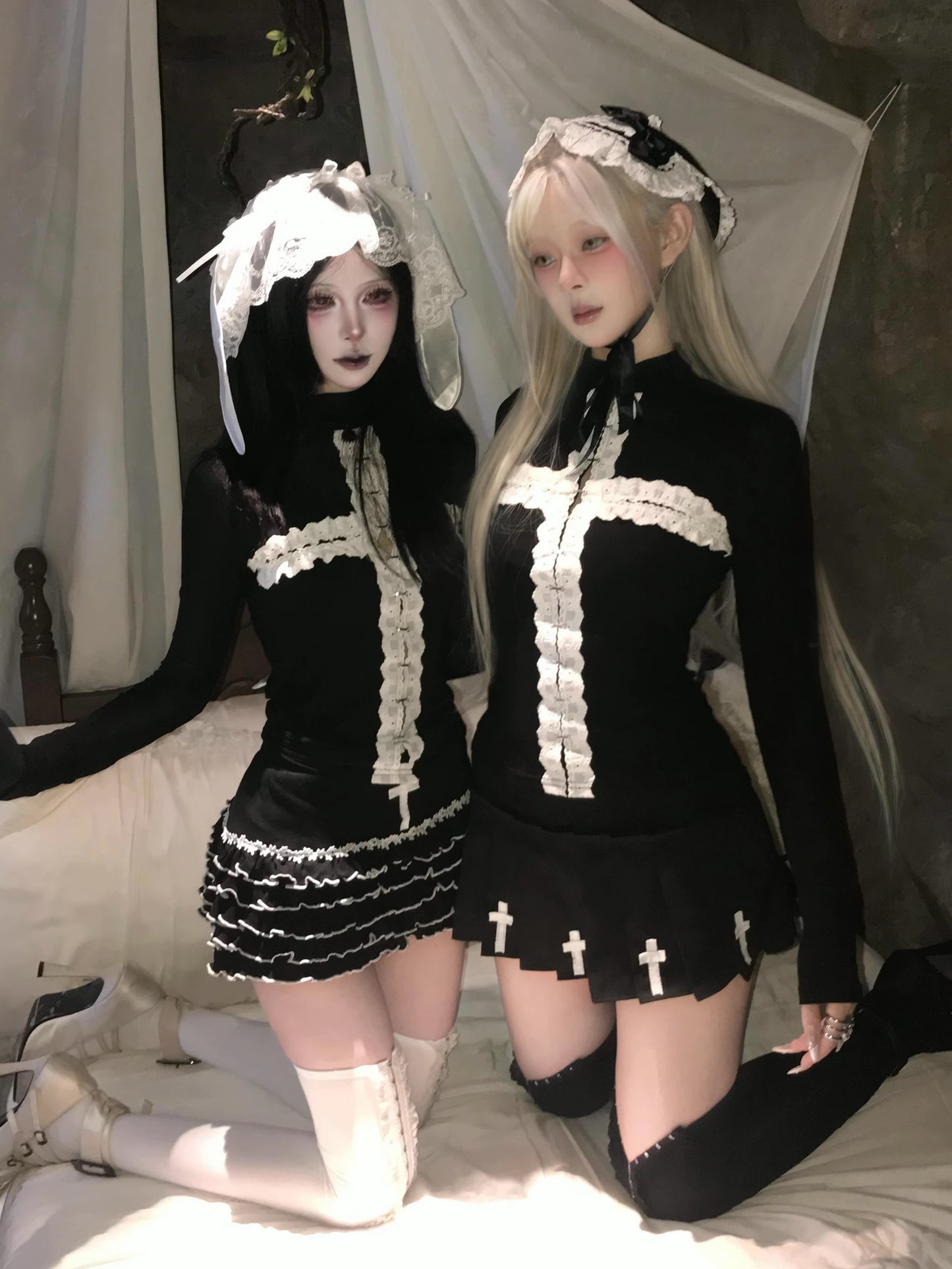 Gothic Lace-Cross Long Sleeve Layering Top (TP05)