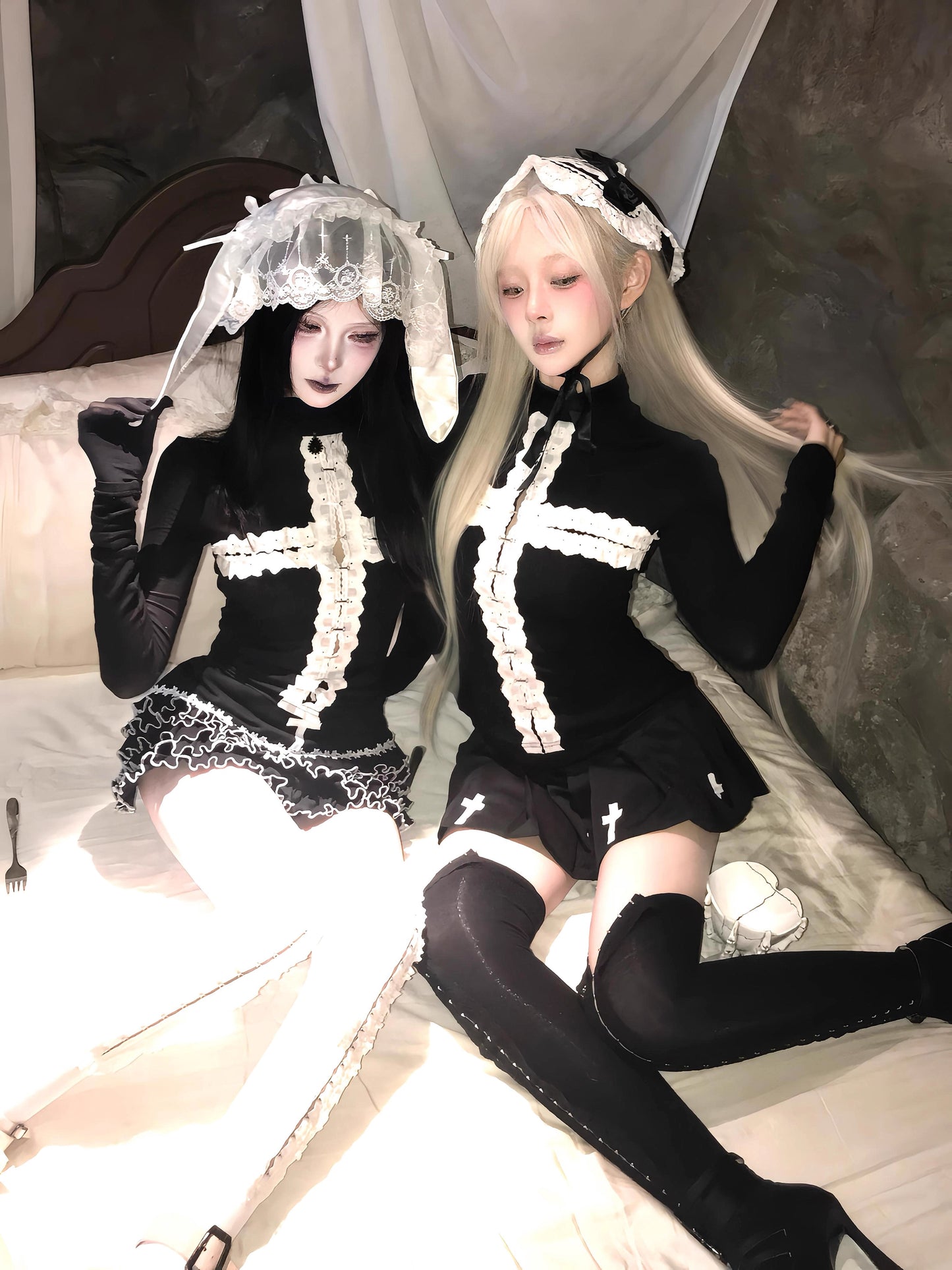 Gothic Lace-Cross Long Sleeve Layering Top (TP05)