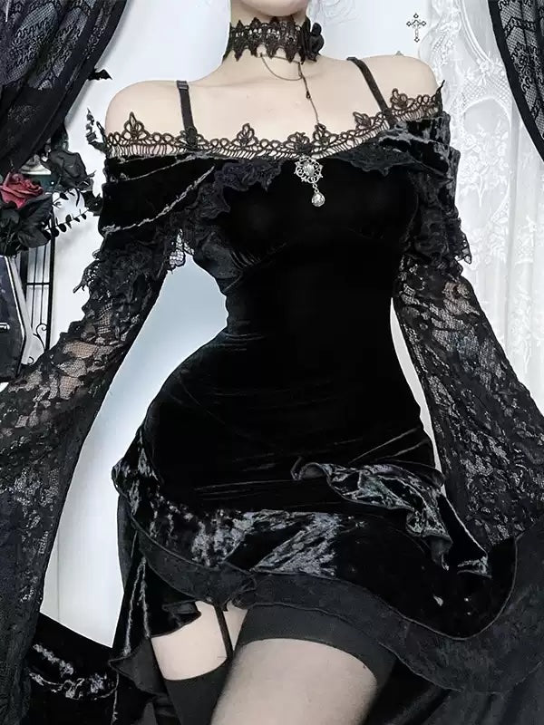 Gothic Dark Velvet Split Dress (DR02)