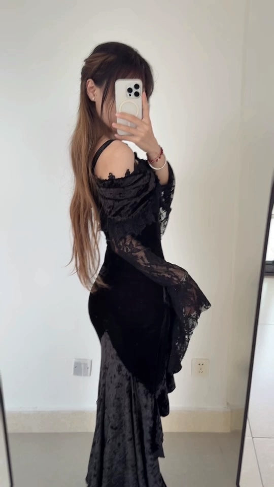 Gothic Dark Velvet Split Dress (DR02)