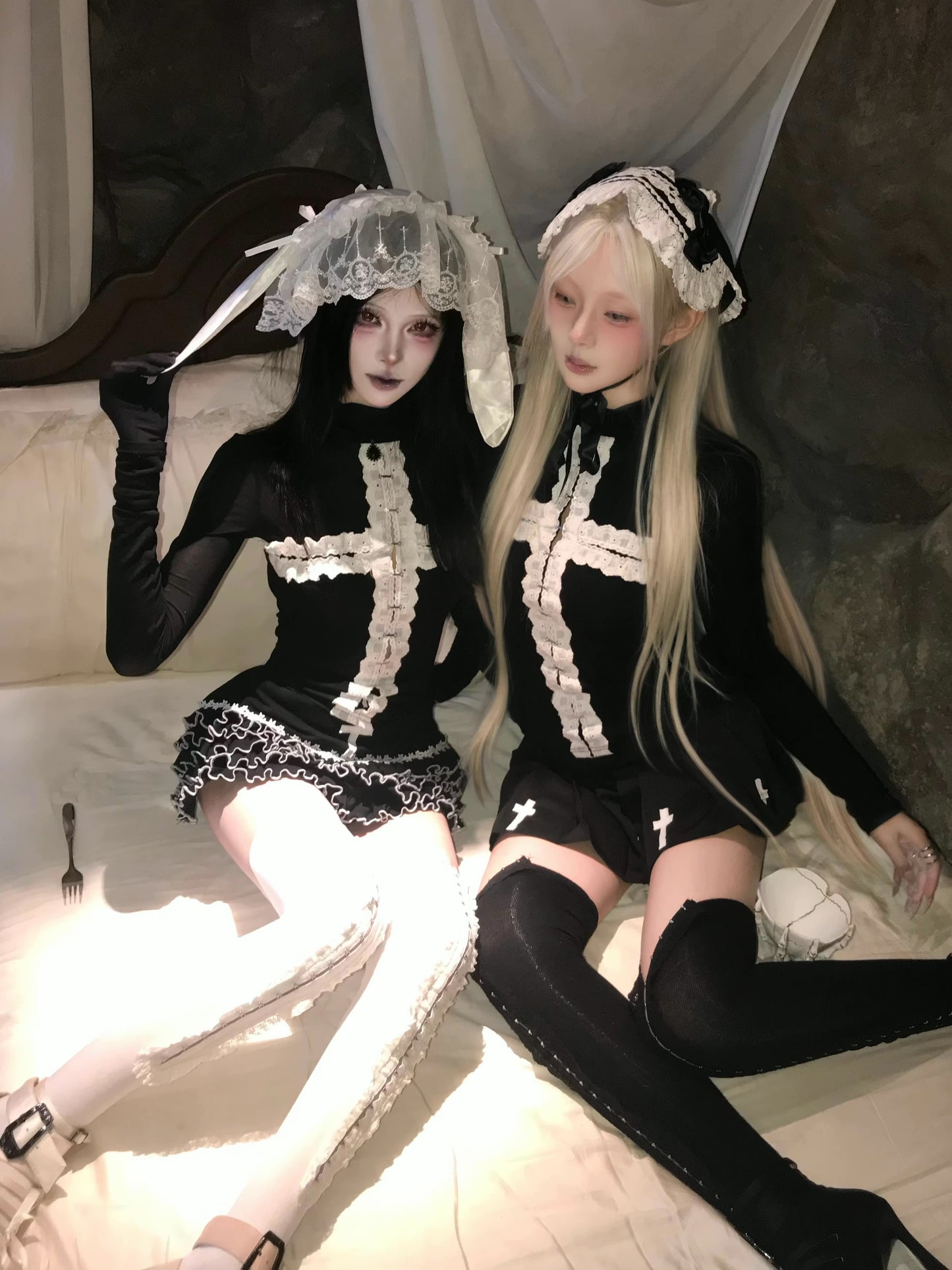 Gothic Lace-Cross Long Sleeve Layering Top (TP05)