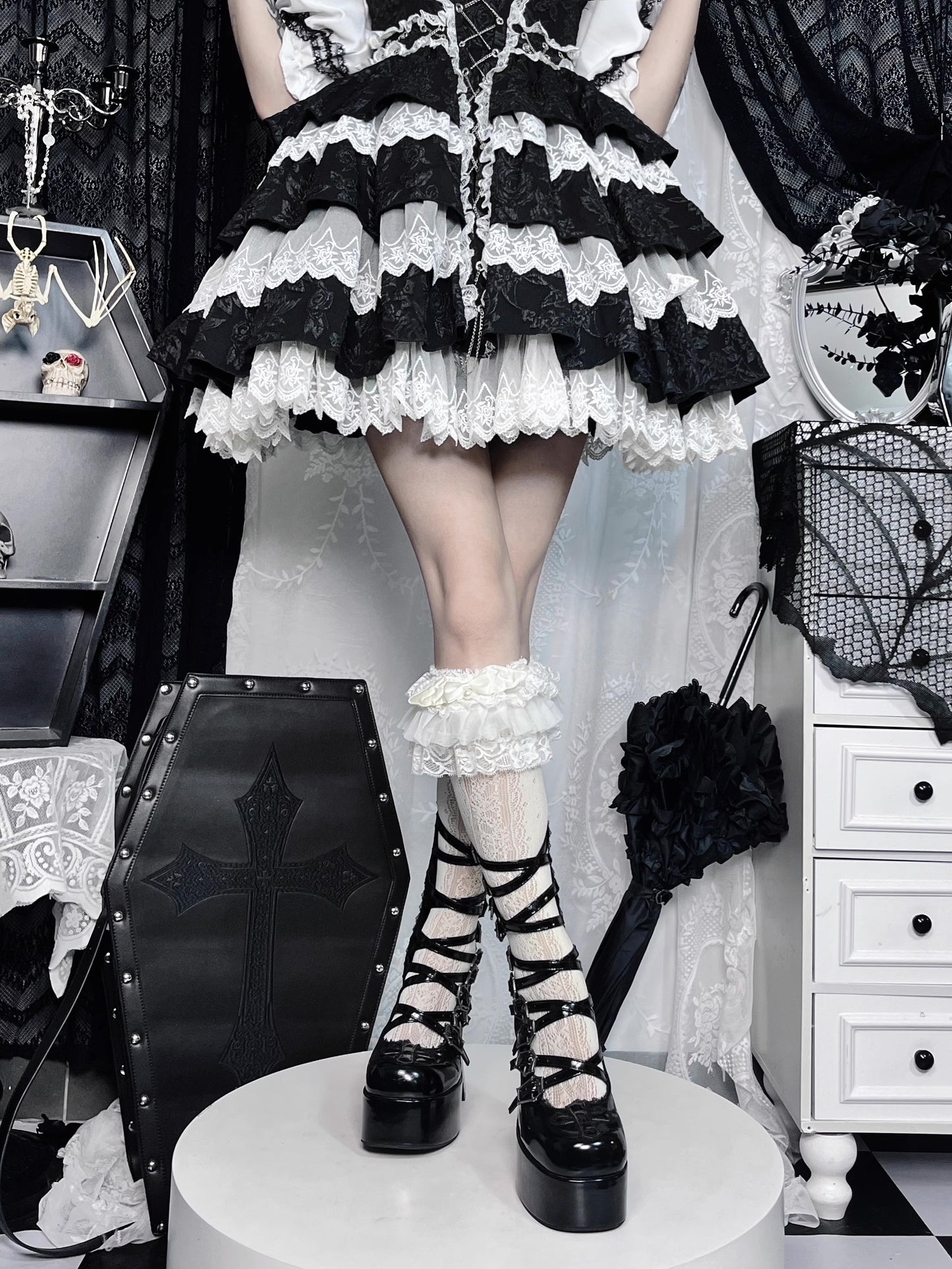 Goth Punk Bad Angel Black and White Mary Jane (SH02)