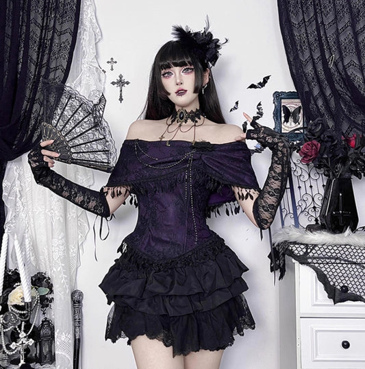 Gothic Purple Off-shoulder Top and Skirt (TP02)